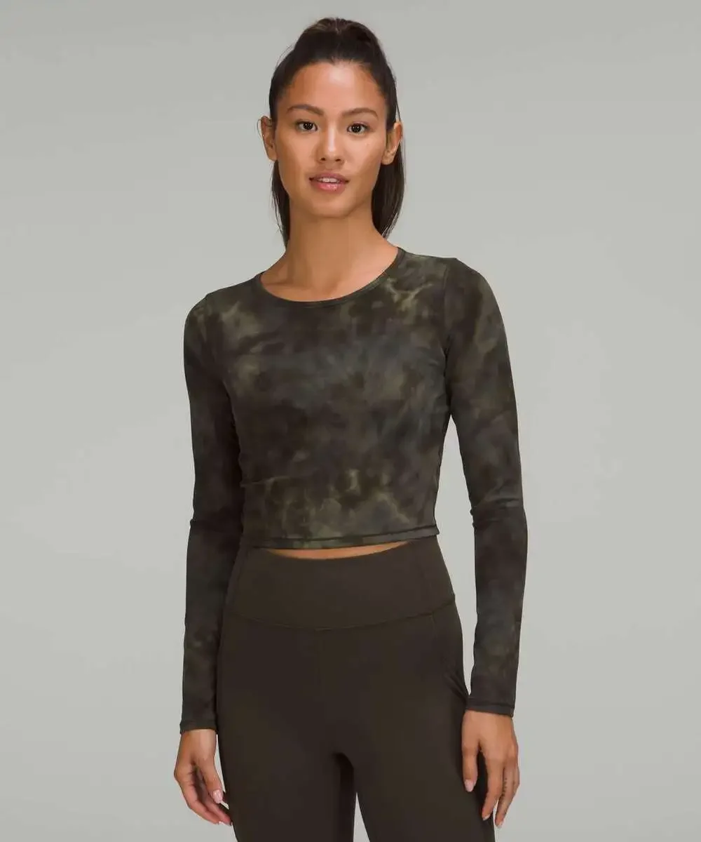 Lululemon Wunder Train Cropped Long Sleeve Shirt Diamond Dye Dark Olive Size 8